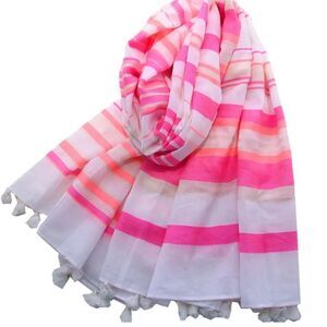 Stella & Dot Glow Stripe Capri Wrap Pink & Coral Tassel Accent